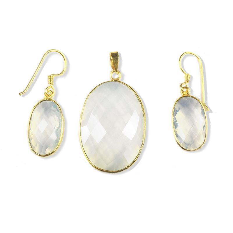 Wholesale 18K Gold Overlay Over Copper Oval Crystal Quartz Pendant And Earring Set