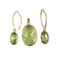 Wholesale 18K Gold Overlay Over Copper Oval Green Amethyst Quartz Pendant And Earring Set