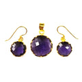 Wholesale 18K Gold Overlay Over Copper Round Amethyst Quartz Pendant And Earring Set