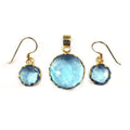 Wholesale 18K Gold Overlay Over Copper Blue Topaz Quartz Round Pendant And Earring Set