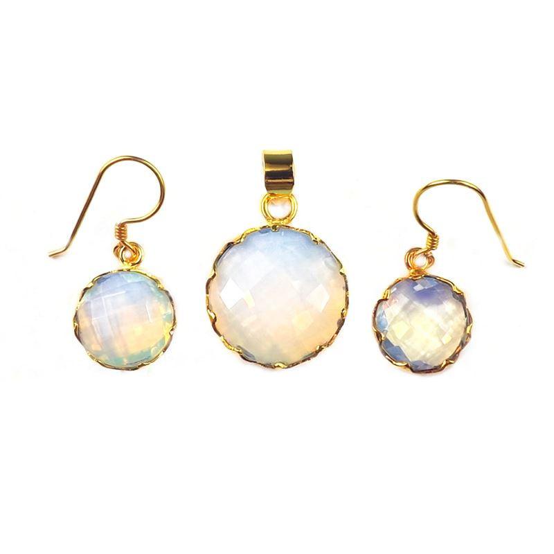 Wholesale 18K Gold Overlay Over Copper Crystal Quartz Round Pendant And Earring Set