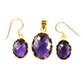 18K Gold Overlay Amethyst Quartz Oval Cluster Pendant And Earrings Set