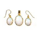 18K Gold Overlay Crystal Quartz Oval Earring And Pendant Set