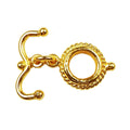 18K gold overlay toggle clasp with rope-edged round ring and curved bar, handcrafted jewelry finding from India