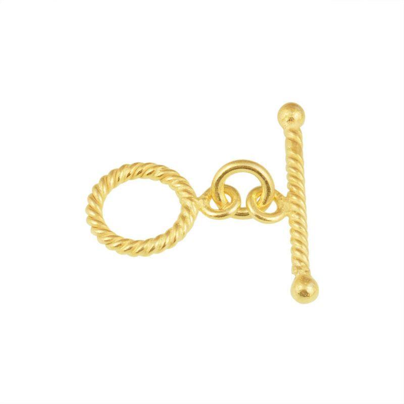 18K gold overlay toggle clasp with rope-textured ring and twisted bar, handcrafted jewelry finding from India