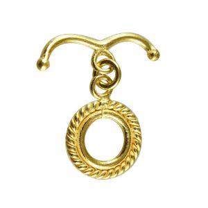 18K gold overlay toggle clasp with rope-textured circular ring and curved bar, handcrafted jewelry finding from India