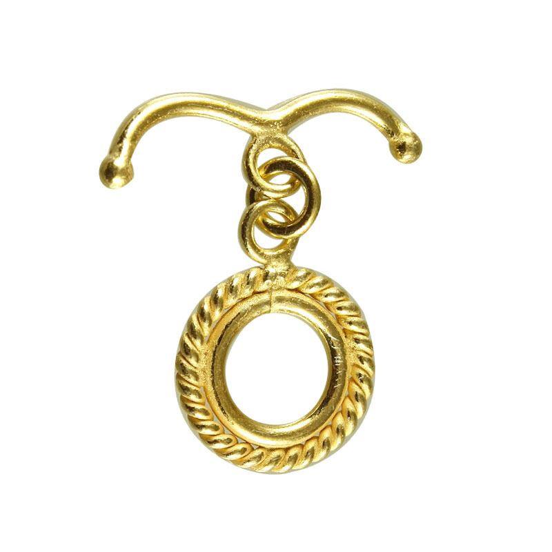 18K gold overlay toggle clasp with rope-textured circular ring and curved bar, handcrafted jewelry finding from India