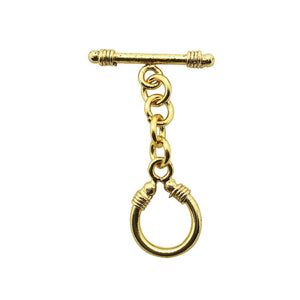 18K gold overlay toggle clasp with elongated bar and decorative loop, handcrafted jewelry finding from India