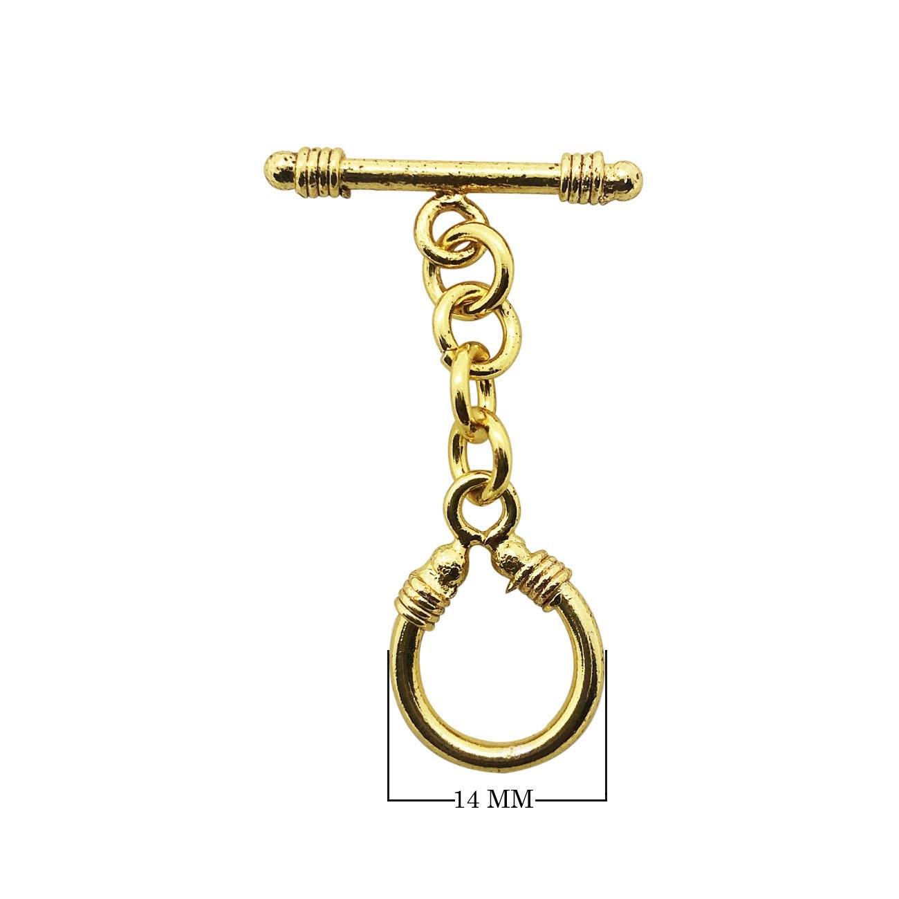 18K gold overlay toggle clasp with elongated bar and decorative loop, handcrafted jewelry finding from India