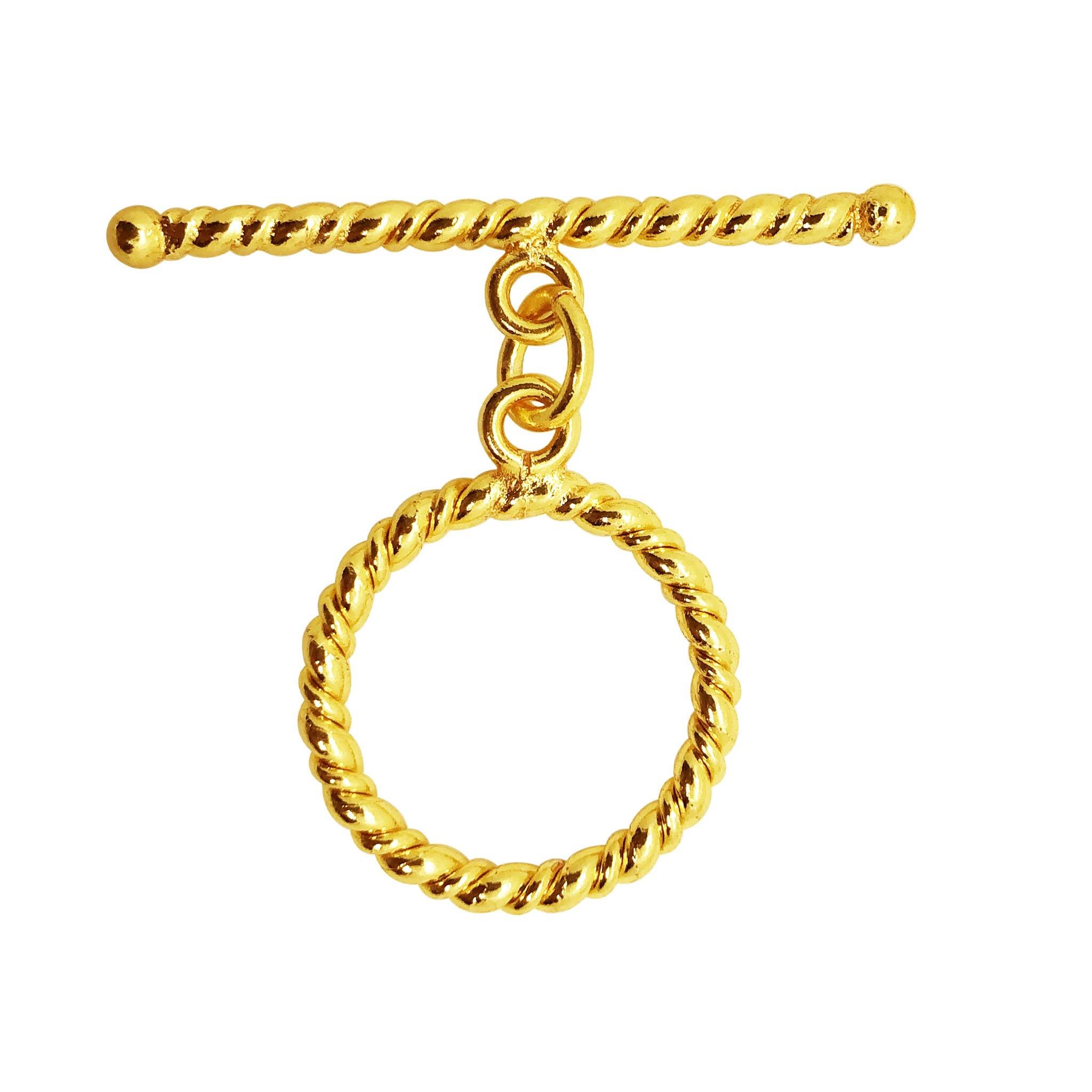 18K gold overlay toggle clasp with twisted rope ring and matching bar, handcrafted jewelry finding from India