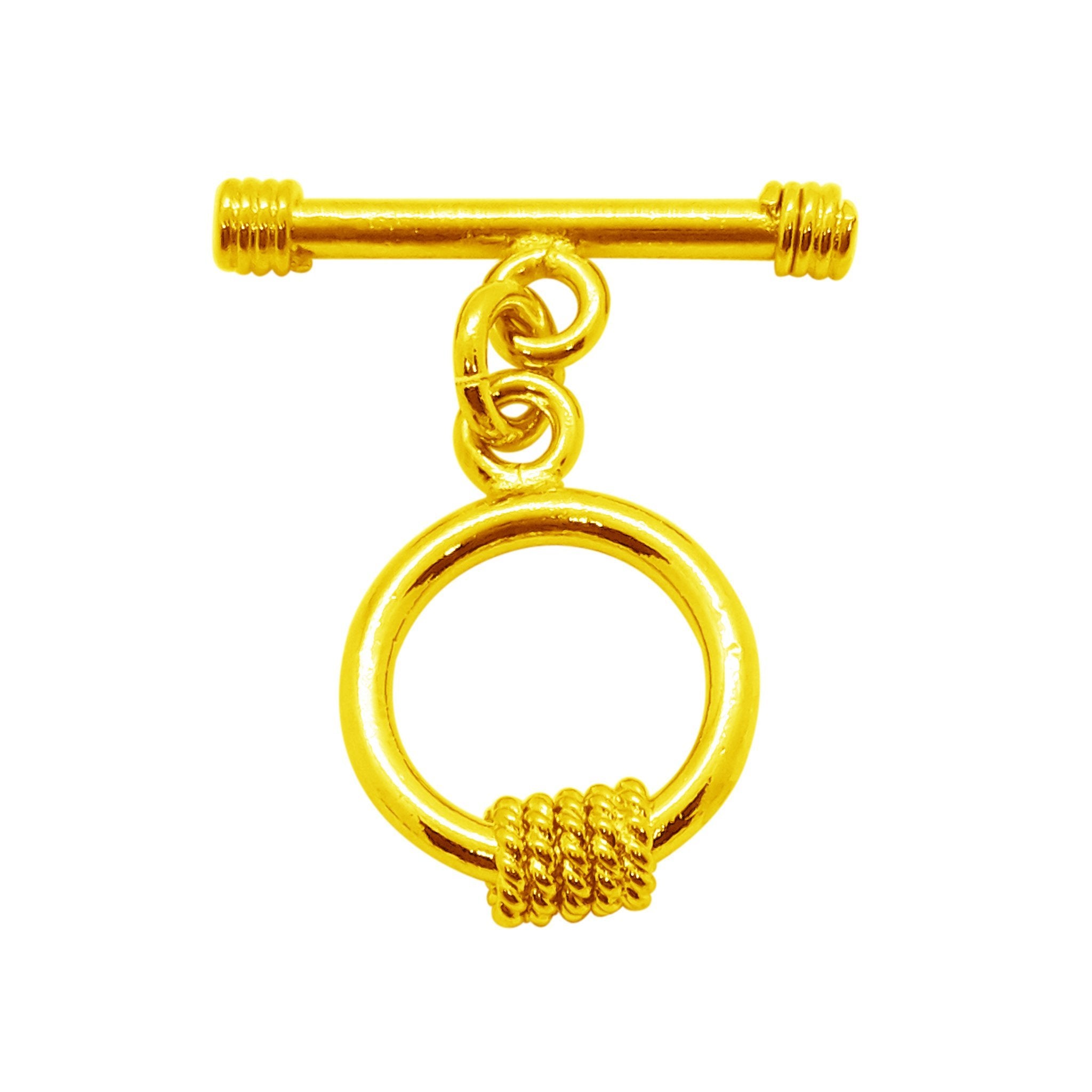 18K gold overlay toggle clasp with smooth round ring and rope wrap detail, handcrafted jewelry finding from India