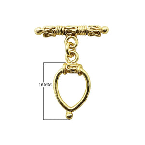 18K gold overlay toggle clasp with decorative bar and teardrop loop, handcrafted jewelry finding from India
