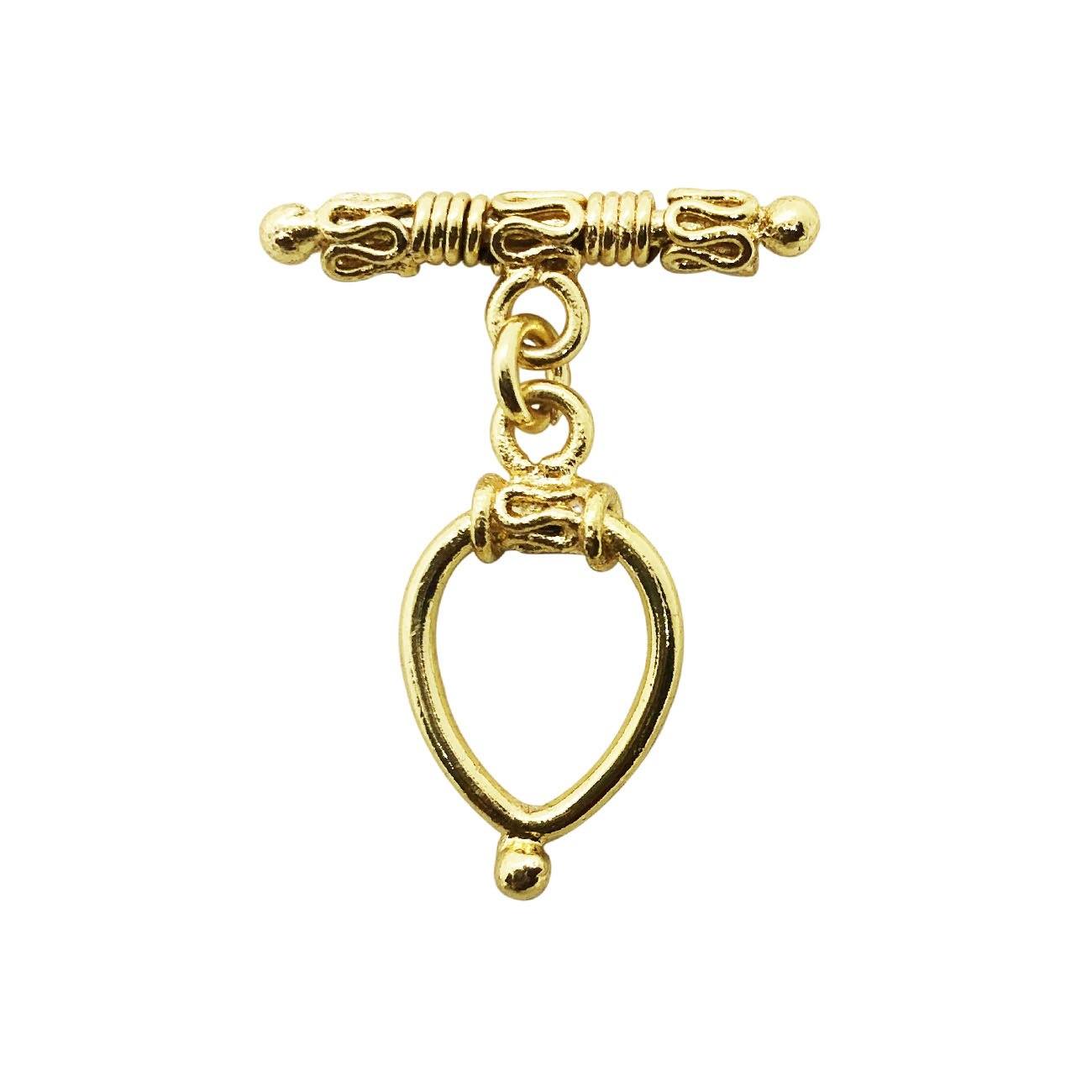 18K gold overlay toggle clasp with decorative bar and teardrop loop, handcrafted jewelry finding from India