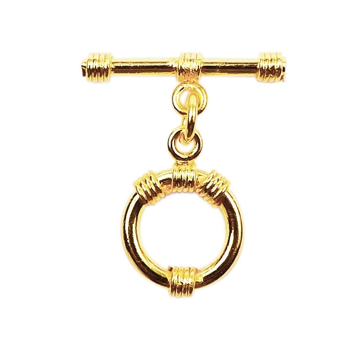 18K gold overlay toggle clasp with circular ring and multiple rope wrap details, handcrafted jewelry finding from India