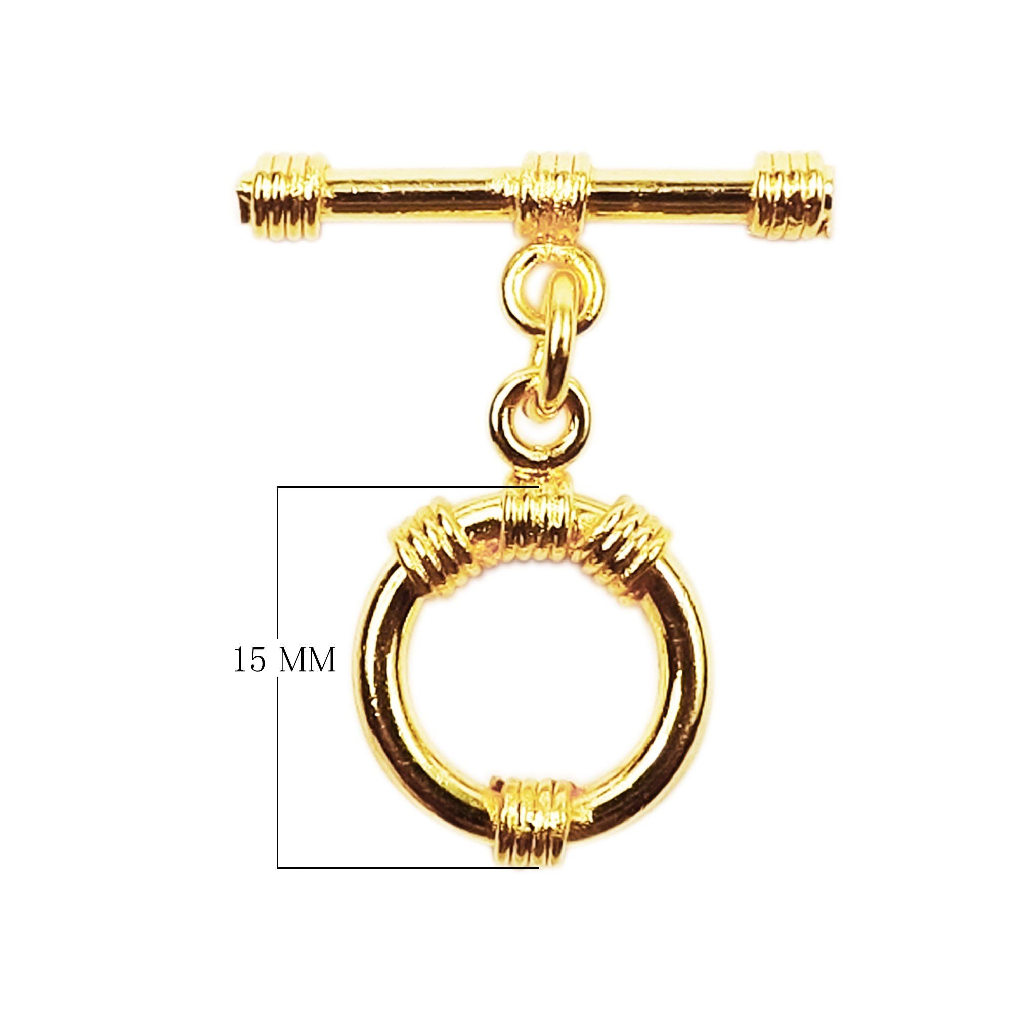 18K gold overlay toggle clasp with circular ring and multiple rope wrap details, handcrafted jewelry finding from India