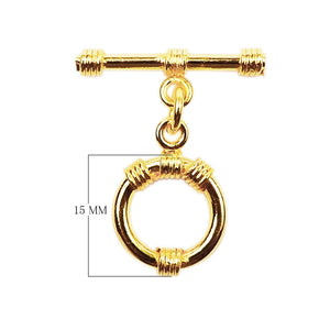 18K gold overlay toggle clasp with circular ring and multiple rope wrap details, handcrafted jewelry finding from India