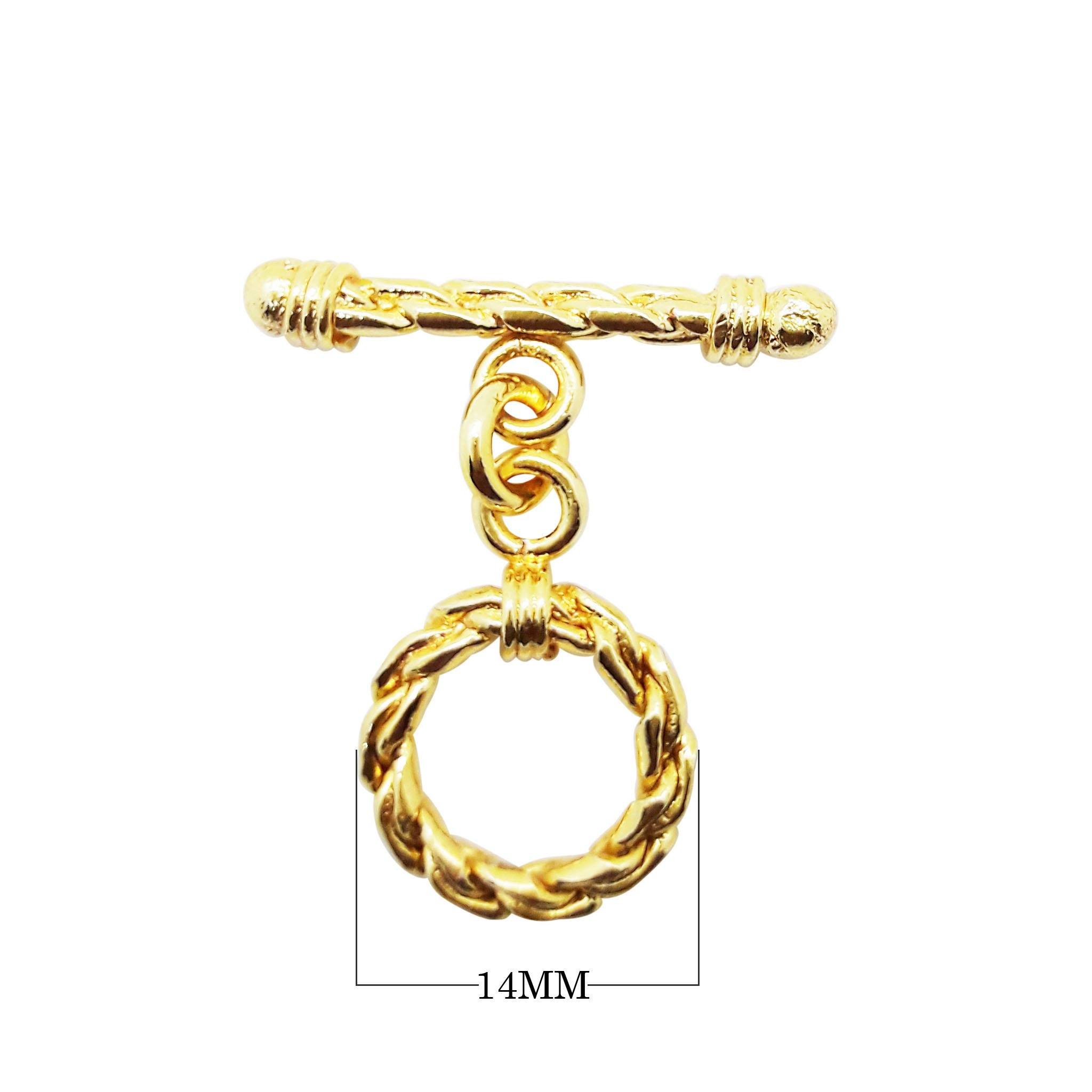 18K gold overlay toggle clasp with braided rope ring and twisted bar, handcrafted jewelry finding from India