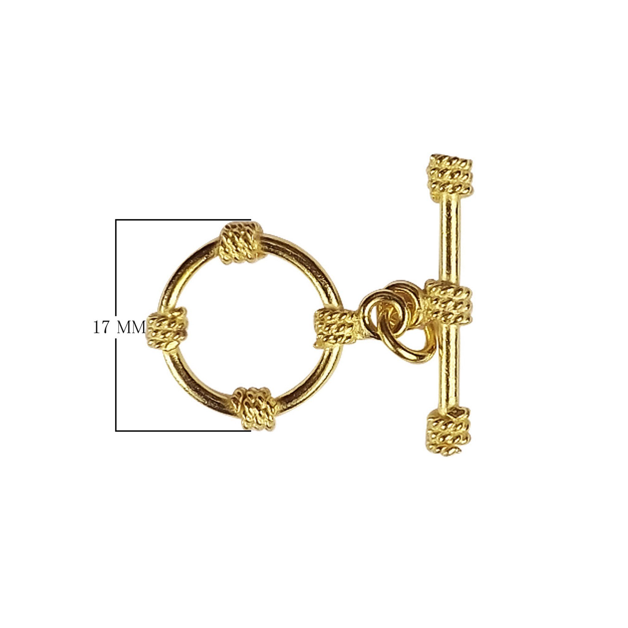 18K gold overlay toggle clasp with circular ring and rope wrap accents, handcrafted jewelry finding from India