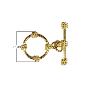 18K gold overlay toggle clasp with circular ring and rope wrap accents, handcrafted jewelry finding from India