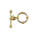 18K gold overlay toggle clasp with circular ring and rope wrap accents, handcrafted jewelry finding from India