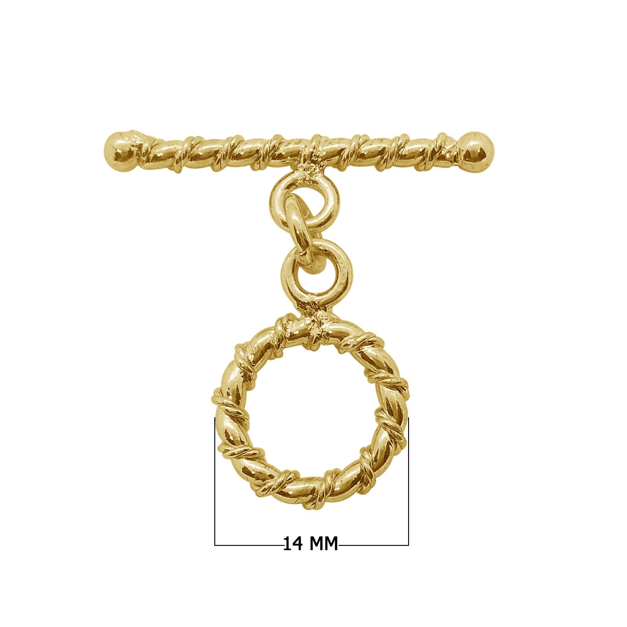 18K gold overlay toggle clasp with twisted rope circular ring and matching bar, handcrafted jewelry finding from India