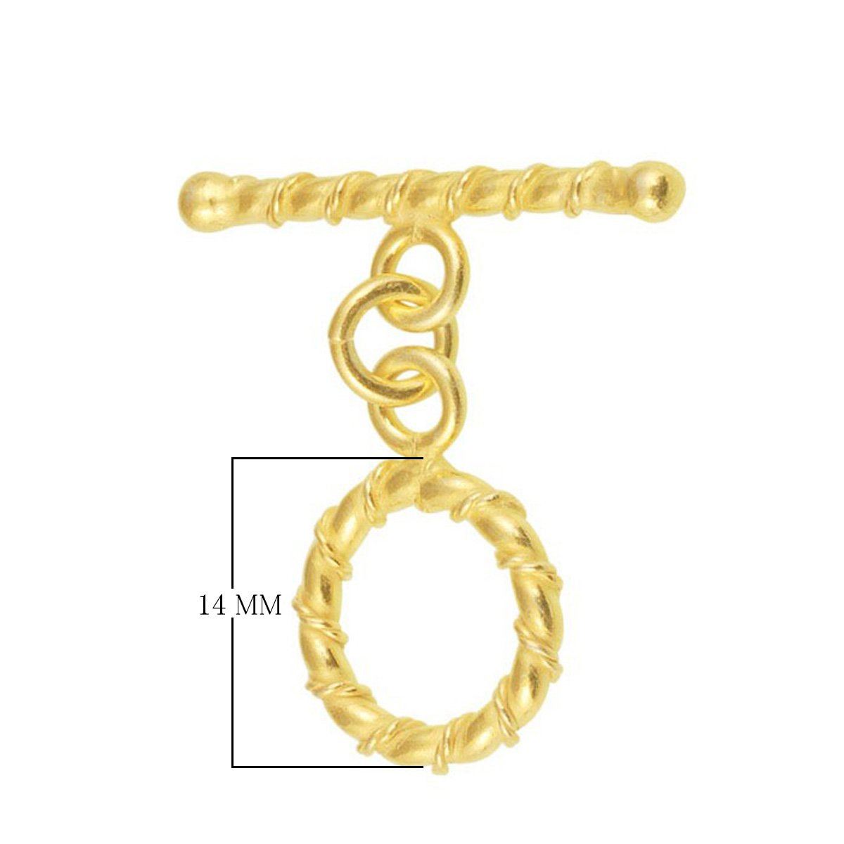 18K gold overlay toggle clasp with twisted rope ring and matching bar, handcrafted jewelry finding from India
