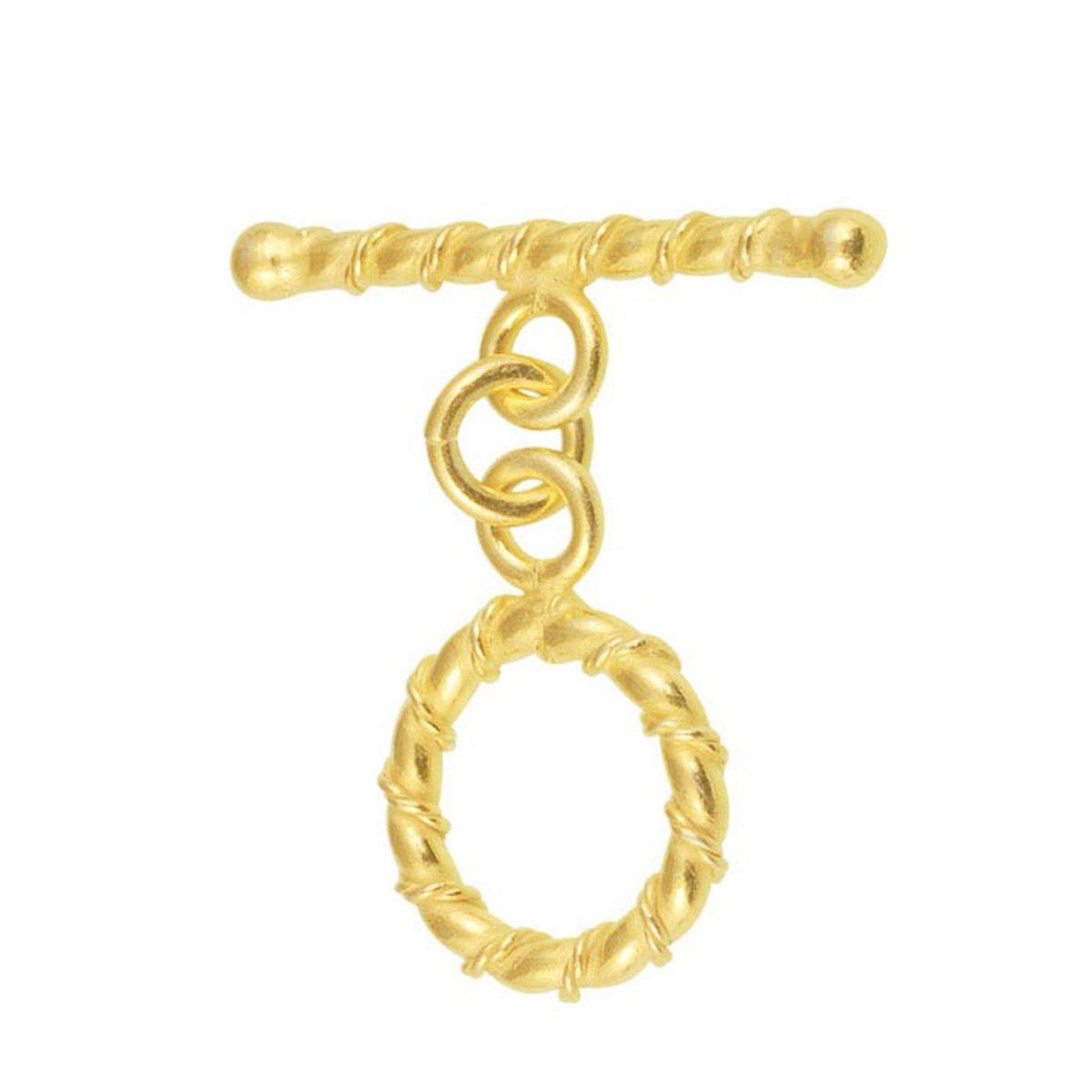 18K gold overlay toggle clasp with twisted rope ring and matching bar, handcrafted jewelry finding from India