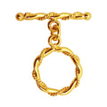 18K gold overlay toggle clasp with hexagonal twisted rope ring and matching bar, handcrafted jewelry finding from India
