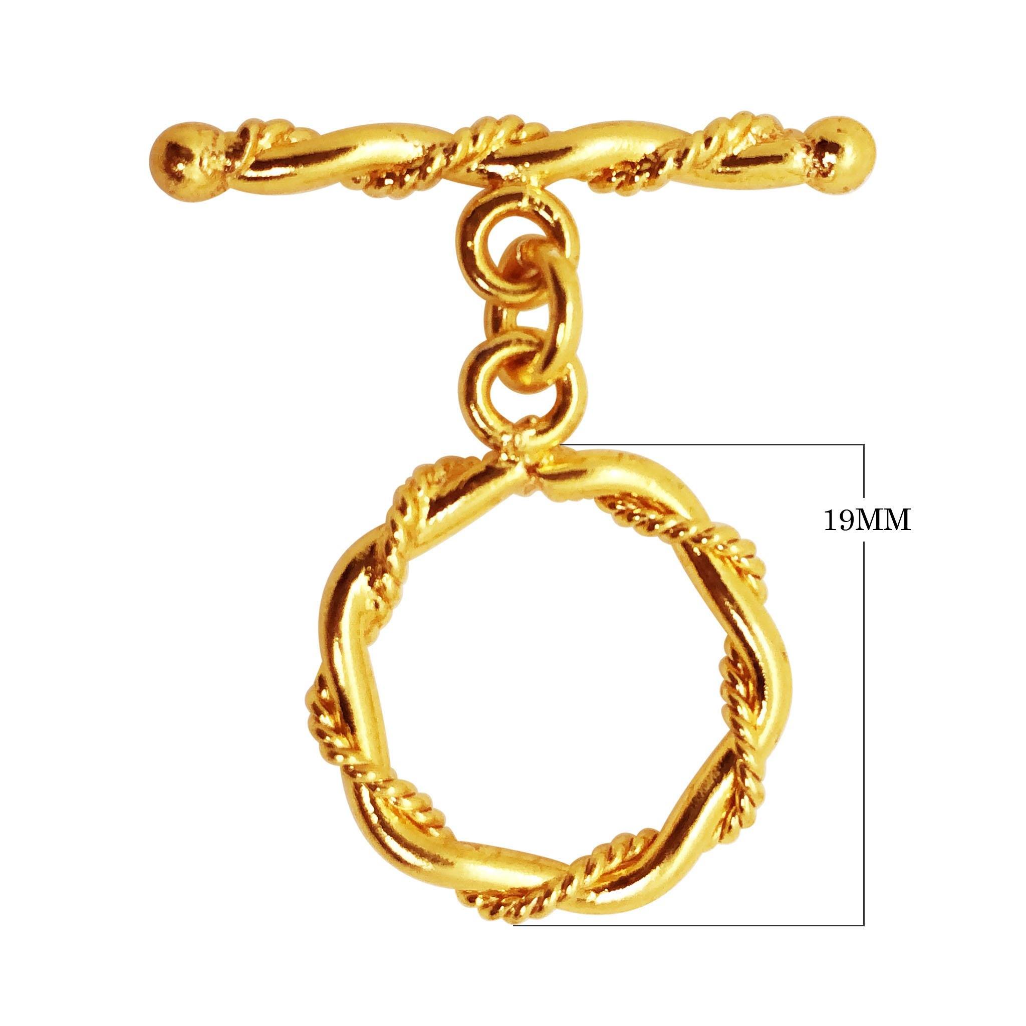 18K gold overlay toggle clasp with hexagonal twisted rope ring and matching bar, handcrafted jewelry finding from India