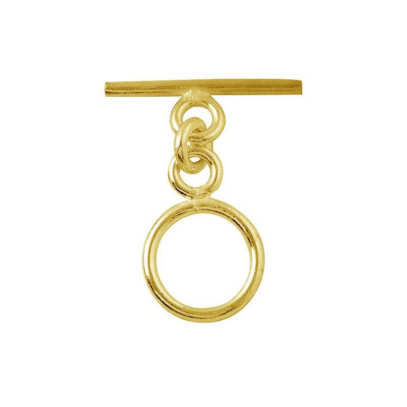 18K gold overlay toggle clasp with smooth round ring and flat polished bar, handcrafted jewelry finding from India