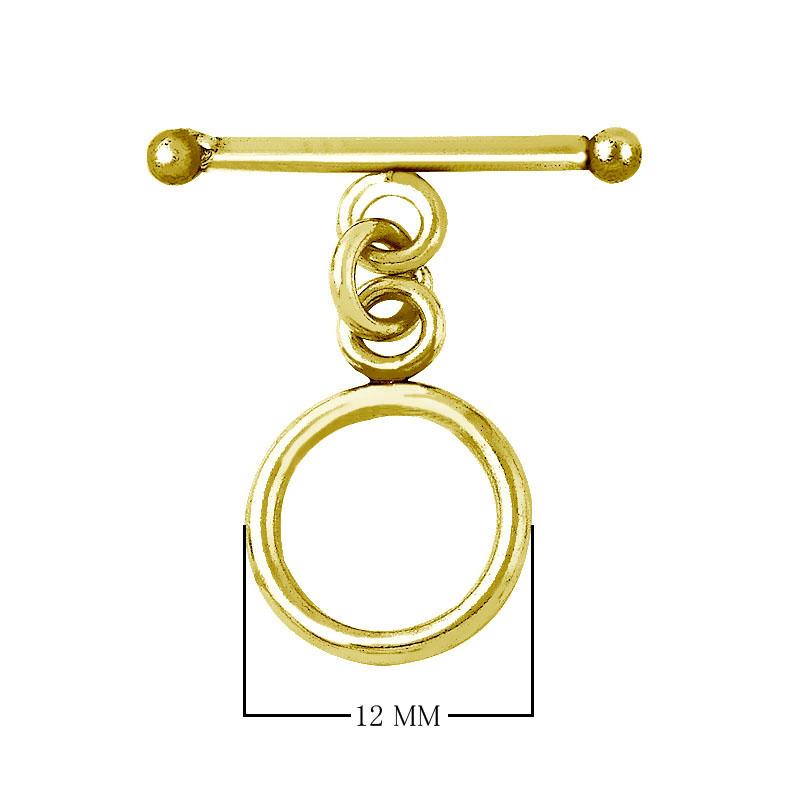 18K gold overlay toggle clasp with smooth round ring and classic bar with ball ends, handcrafted jewelry finding from India