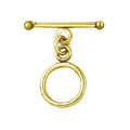 18K gold overlay toggle clasp with smooth round ring and classic bar with ball ends, handcrafted jewelry finding from India