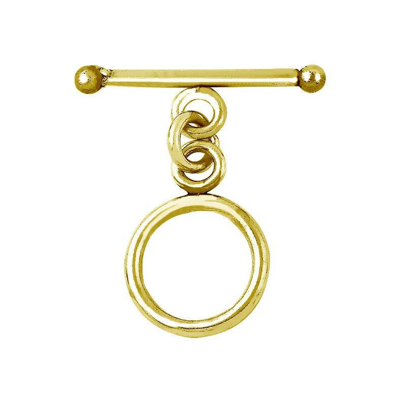 18K gold overlay toggle clasp with smooth round ring and classic bar with ball ends, handcrafted jewelry finding from India