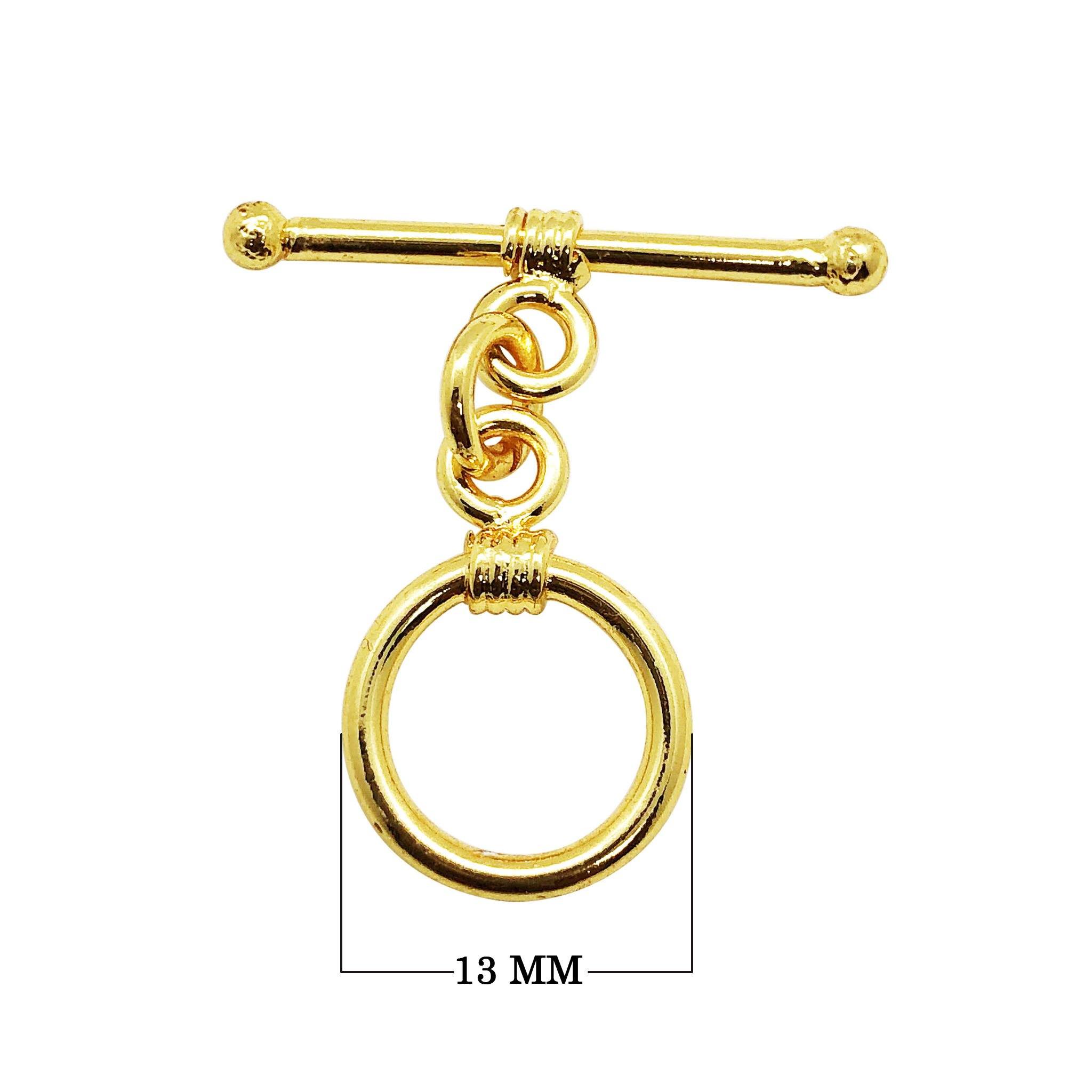 18K gold overlay toggle clasp with smooth circular ring and wrapped bar design, handcrafted jewelry finding from India