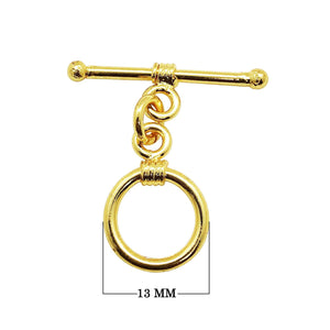 18K gold overlay toggle clasp with smooth circular ring and wrapped bar design, handcrafted jewelry finding from India