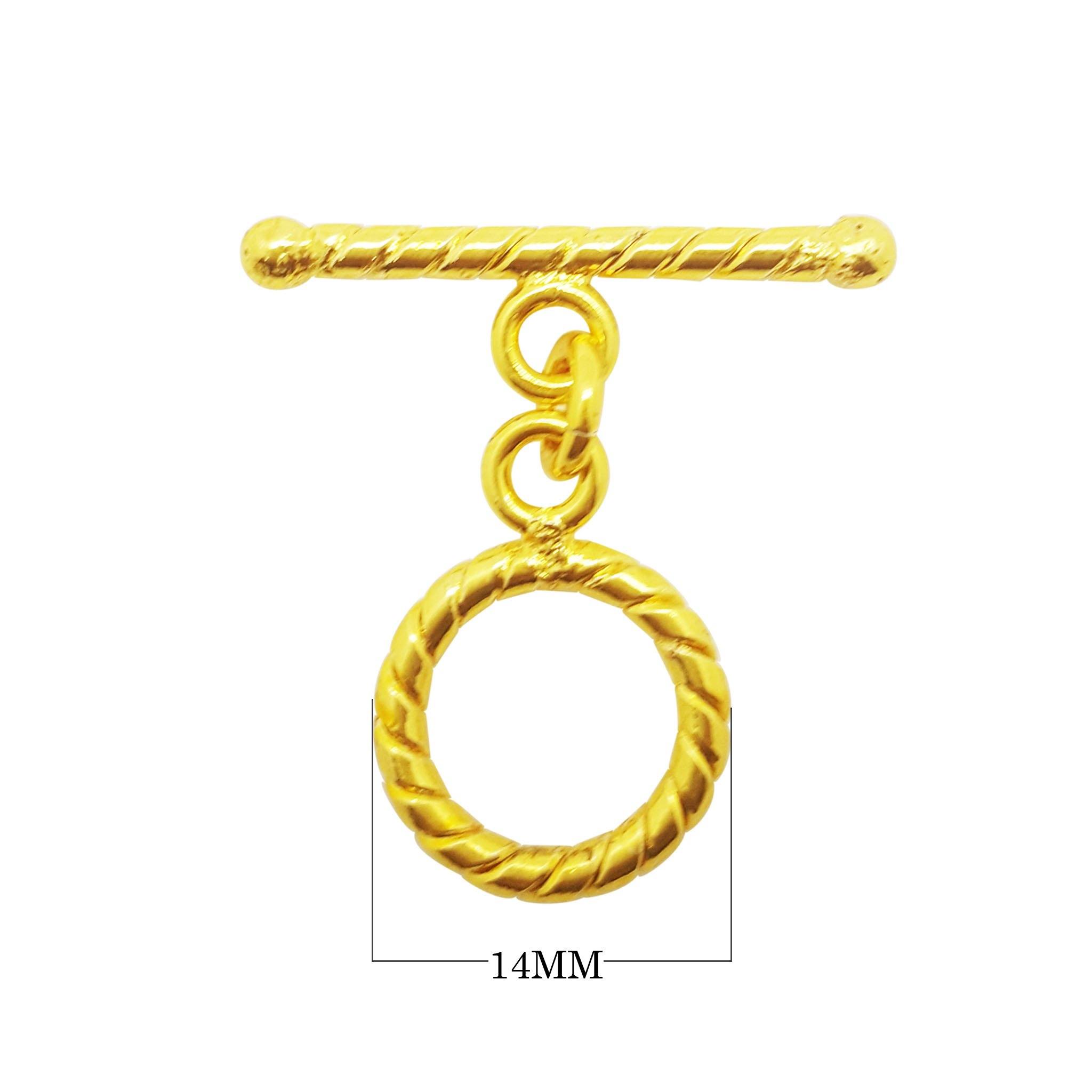 18K gold overlay toggle clasp with rope-textured circular ring and twisted bar, handcrafted jewelry finding from India