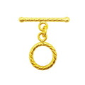 18K gold overlay toggle clasp with rope-textured circular ring and twisted bar, handcrafted jewelry finding from India