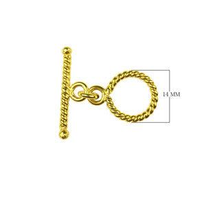 18K gold overlay toggle clasp with rope-textured circular ring and matching bar, handcrafted jewelry finding from India