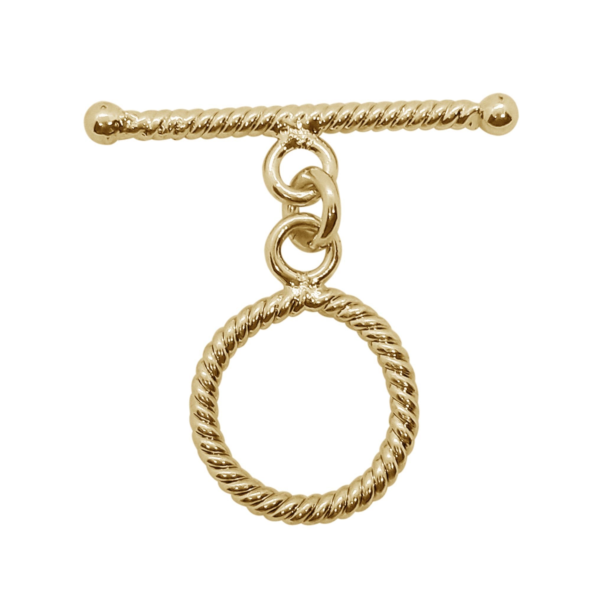 18K gold overlay rope design toggle clasp, polished finish, classic jewelry closure, handcrafted in India for wholesale buyers.
