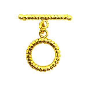 18K gold overlay grooved toggle clasp wholesale, handcrafted jewelry clasp supplier from India for necklaces and bracelets.
