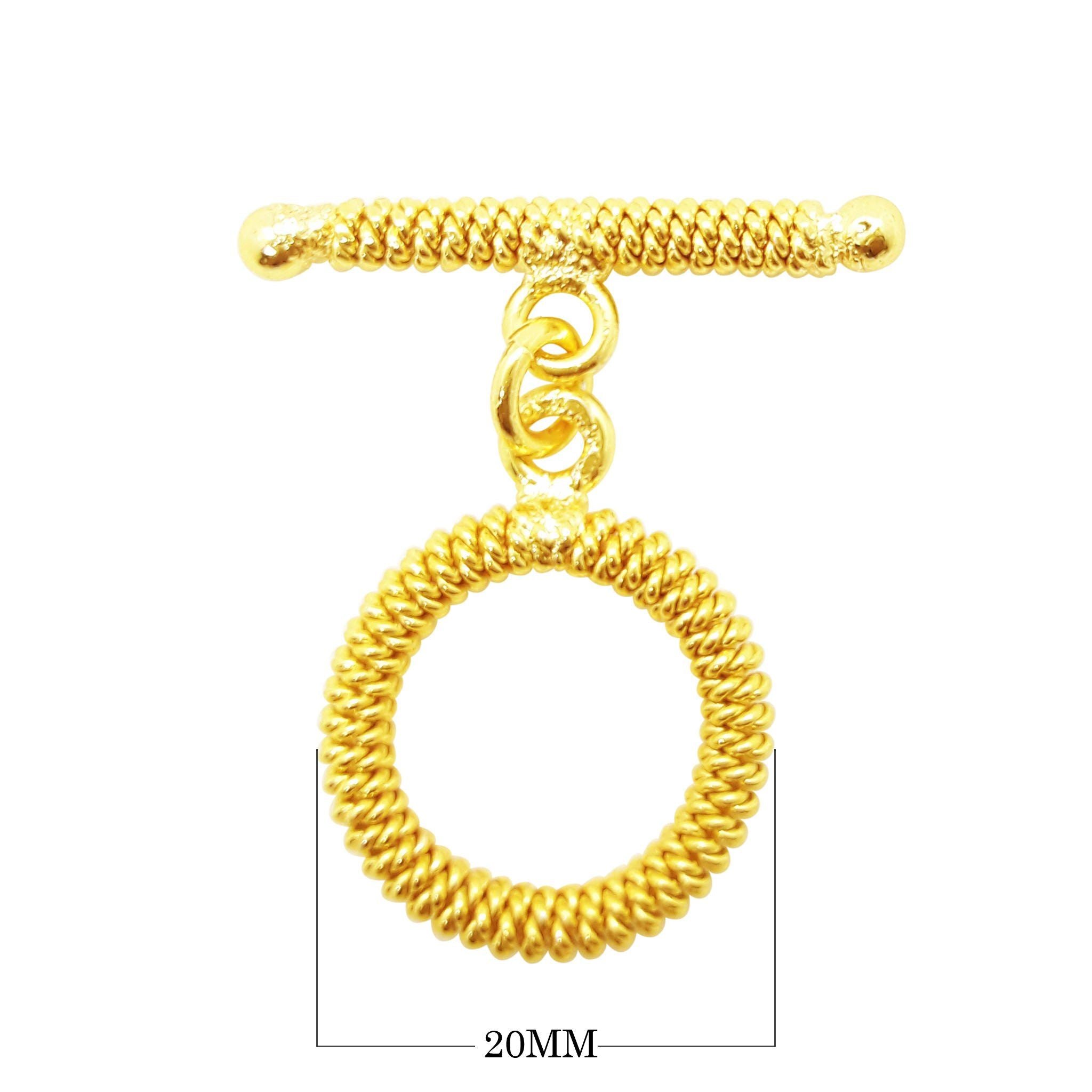 18K gold overlay rope design toggle clasp wholesale, handcrafted in India, bulk jewelry findings for bracelets and necklaces.