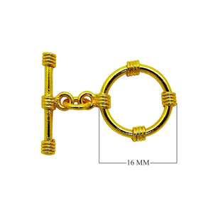 18K gold overlay toggle clasp with four-band ring design, wholesale jewelry findings handcrafted in India.