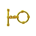 18K gold overlay toggle clasp with four-band ring design, wholesale jewelry findings handcrafted in India.