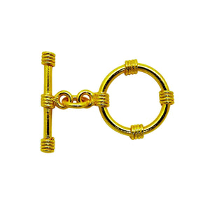 18K gold overlay toggle clasp with four-band ring design, wholesale jewelry findings handcrafted in India.