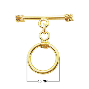18K Gold Overlay Toggle Clasp with round ring and decorative bar, handcrafted in India for wholesale jewelry making