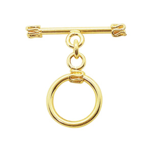 18K Gold Overlay Toggle Clasp with round ring and decorative bar, handcrafted in India for wholesale jewelry making
