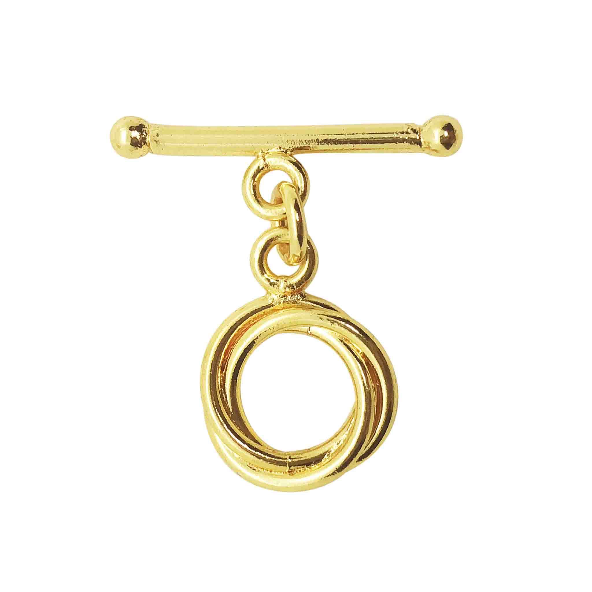 18K Gold Overlay Interlocking Double Ring Toggle Clasp with polished finish, handcrafted in India for wholesale jewelry making
