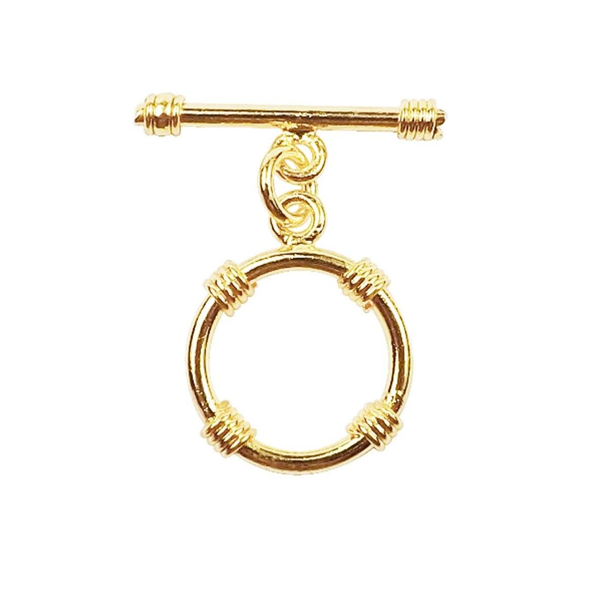 18K Gold Overlay Wire-Wrapped Toggle Clasp with polished finish and decorative circular ring, handcrafted in India for wholesale jewelry making