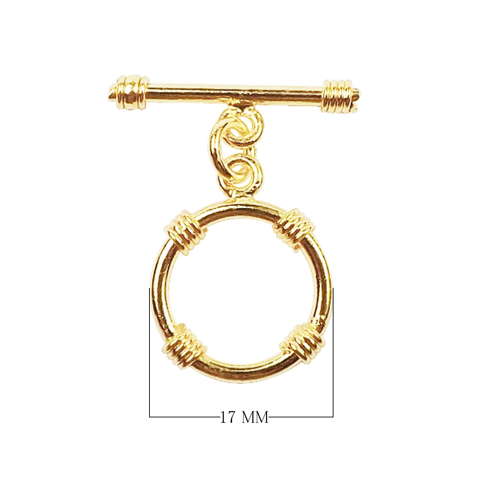 18K Gold Overlay Wire-Wrapped Toggle Clasp with polished finish and decorative circular ring, handcrafted in India for wholesale jewelry making
