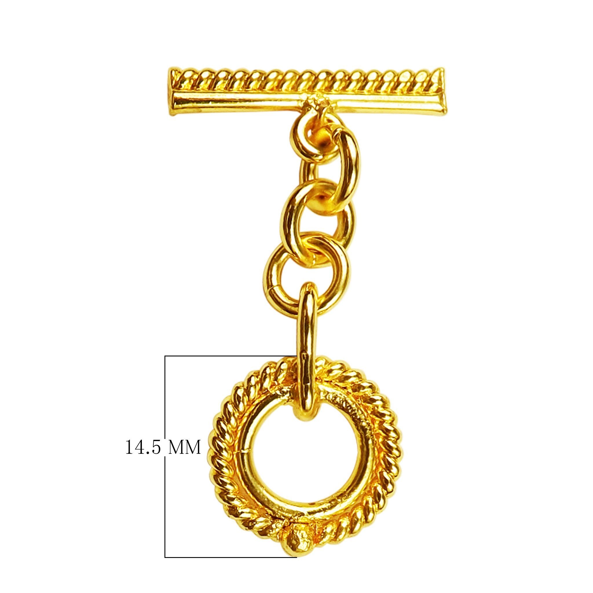 18K Gold Overlay Rope Chain Toggle Clasp with polished finish, handcrafted in India